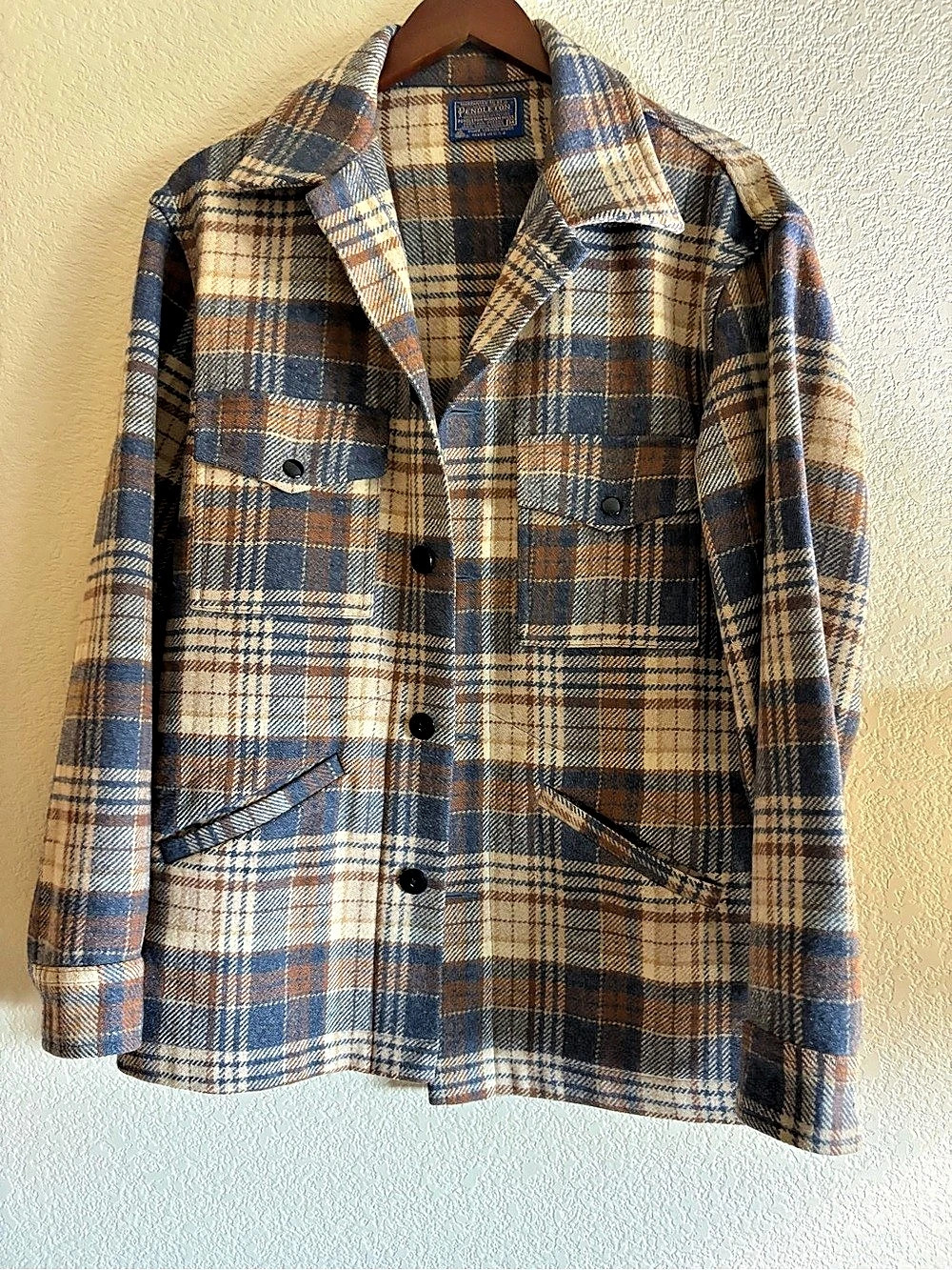 Pendleton Plaid Jacket/ shirt  in Brown & Blue 100% Wool
